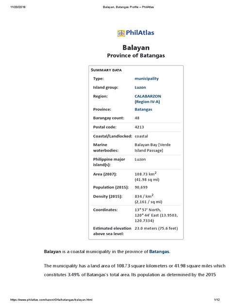 Caloocan, Balayan, Batangas Profile – PhilAtlas.
